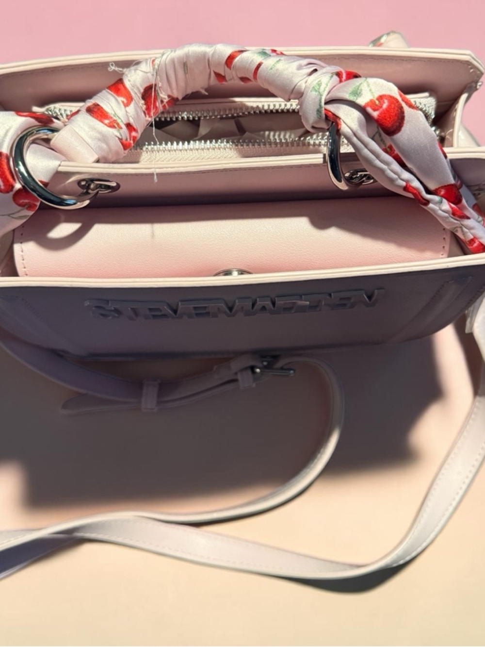 Steve Madden Light Pink Crossbody with Cherry Scarf Detail - Picture 4 of 8